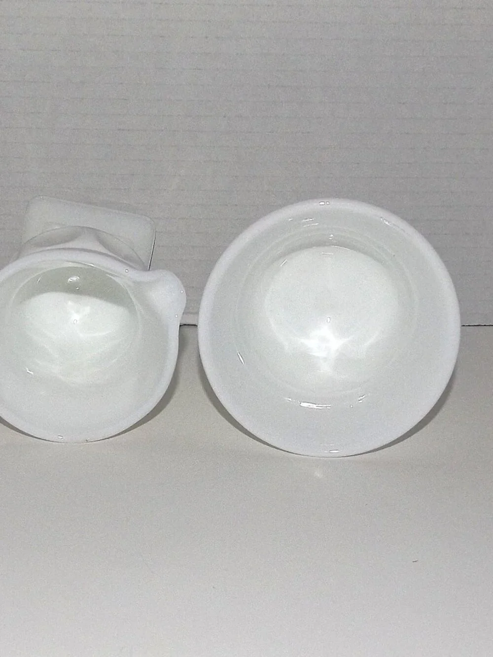 1957-58 McKee Plymouth Thumbprint White Milk Glass Creamer & Sugar Bowl
